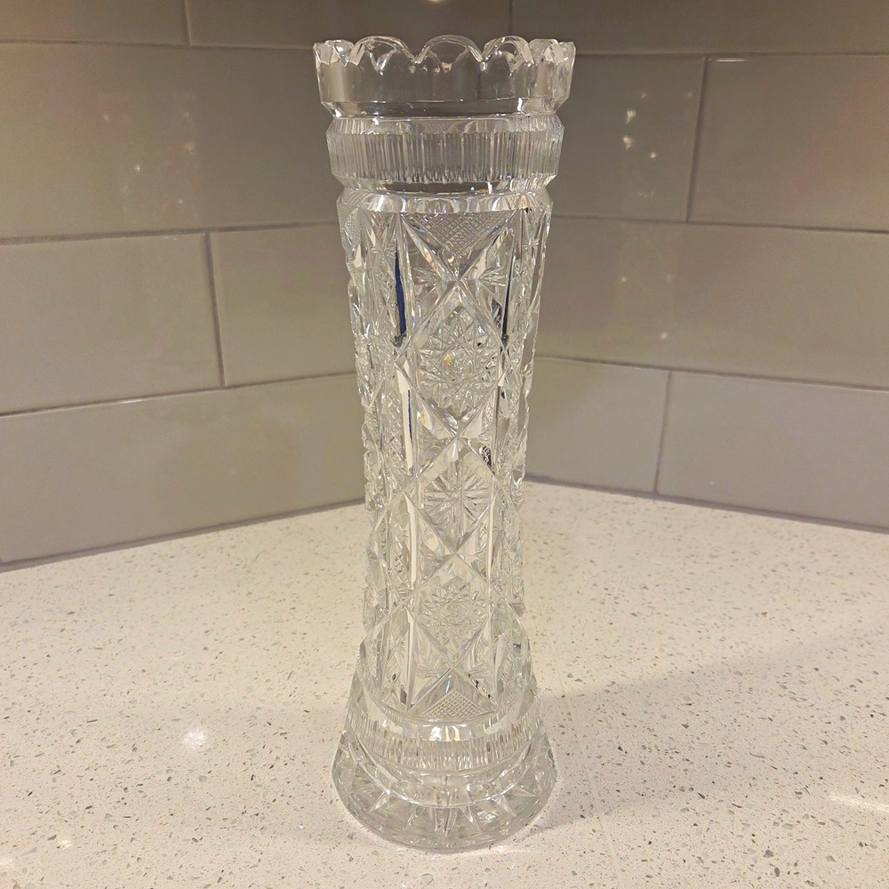 Antique American Brilliant Period (ABP) Cut Glass 12" Corset Vase